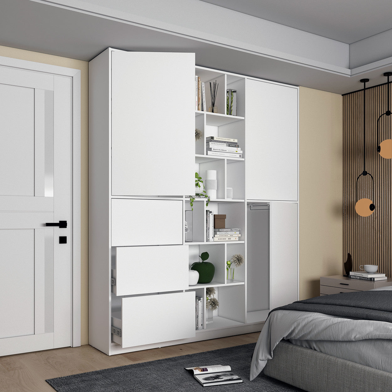 Шкаф для одежды с выдвижными ящиками Doros Морган 180х38,5х210 см Белый (DRS-011220)