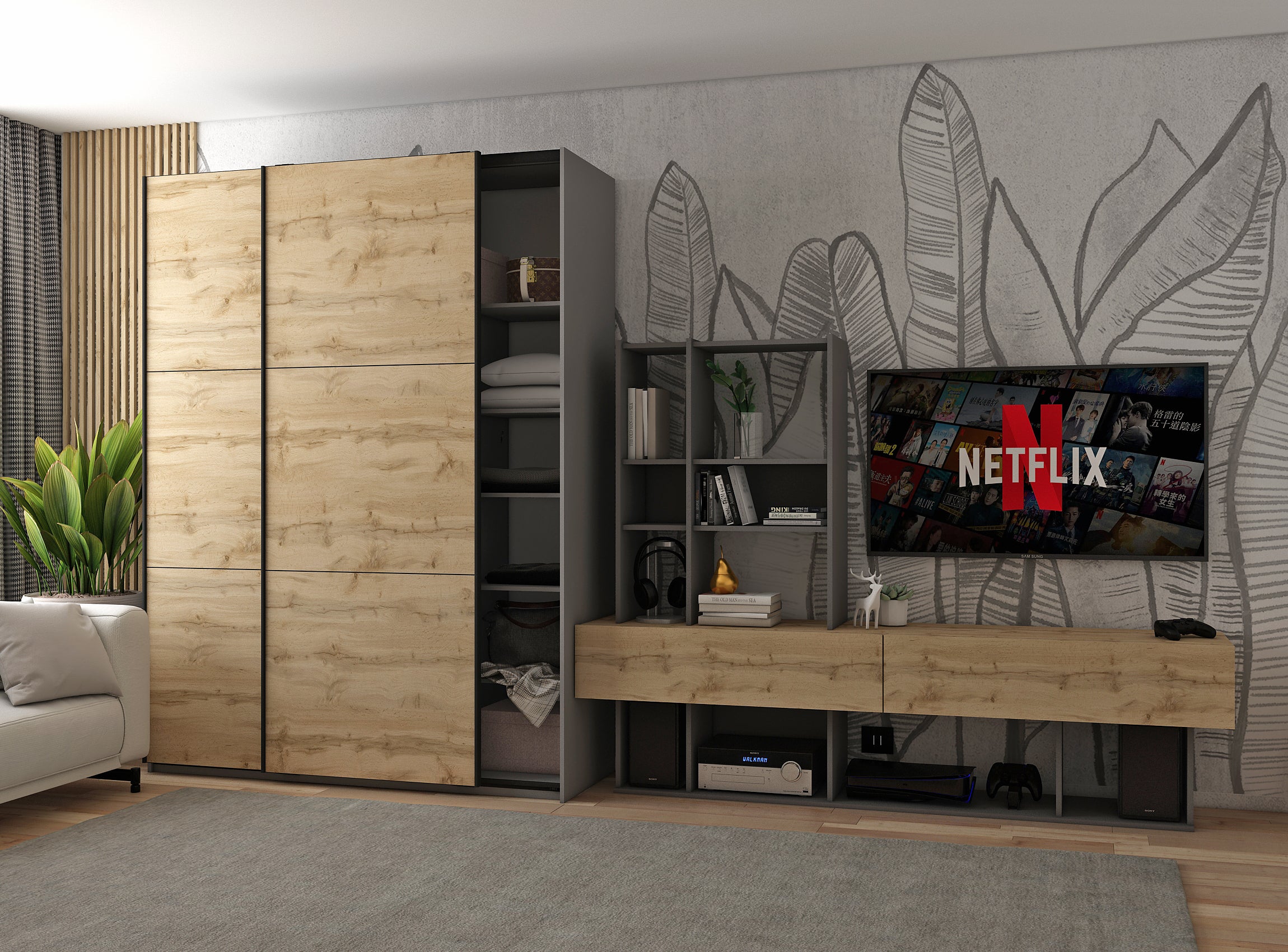 Шкаф-купе двухдверный Doros G-Caiser 160х60х240 см Графит/Дуб евок (DRS-011039)