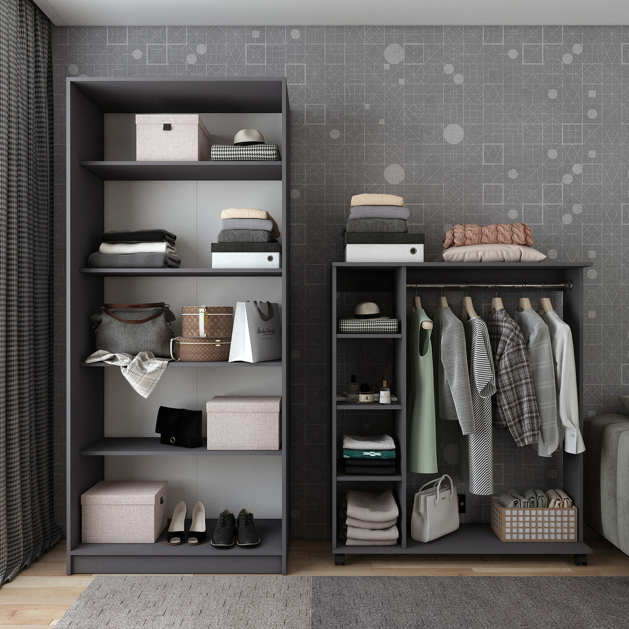 Шкаф распашной с полками Doros Промо 90х48х204 см Графит (DRS-011202)