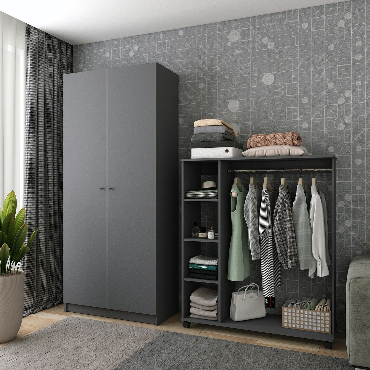 Шкаф распашной с полками Doros Промо 90х48х204 см Графит (DRS-011202)