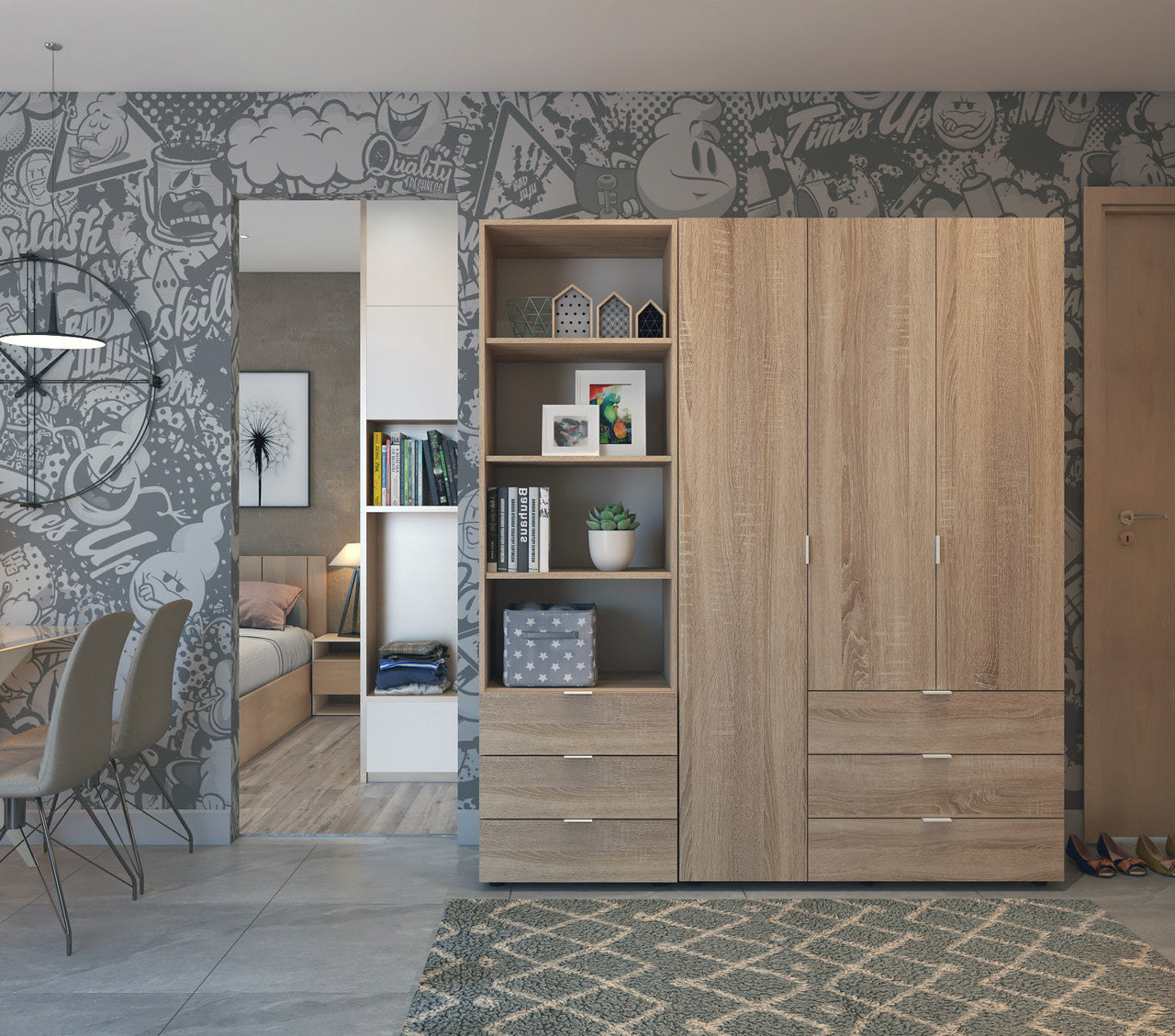 Шкаф для одежды Doros Гелар Дуб сонома 3ДСП с пеналом 176.2х49.5х203.4 (DRS-011921)