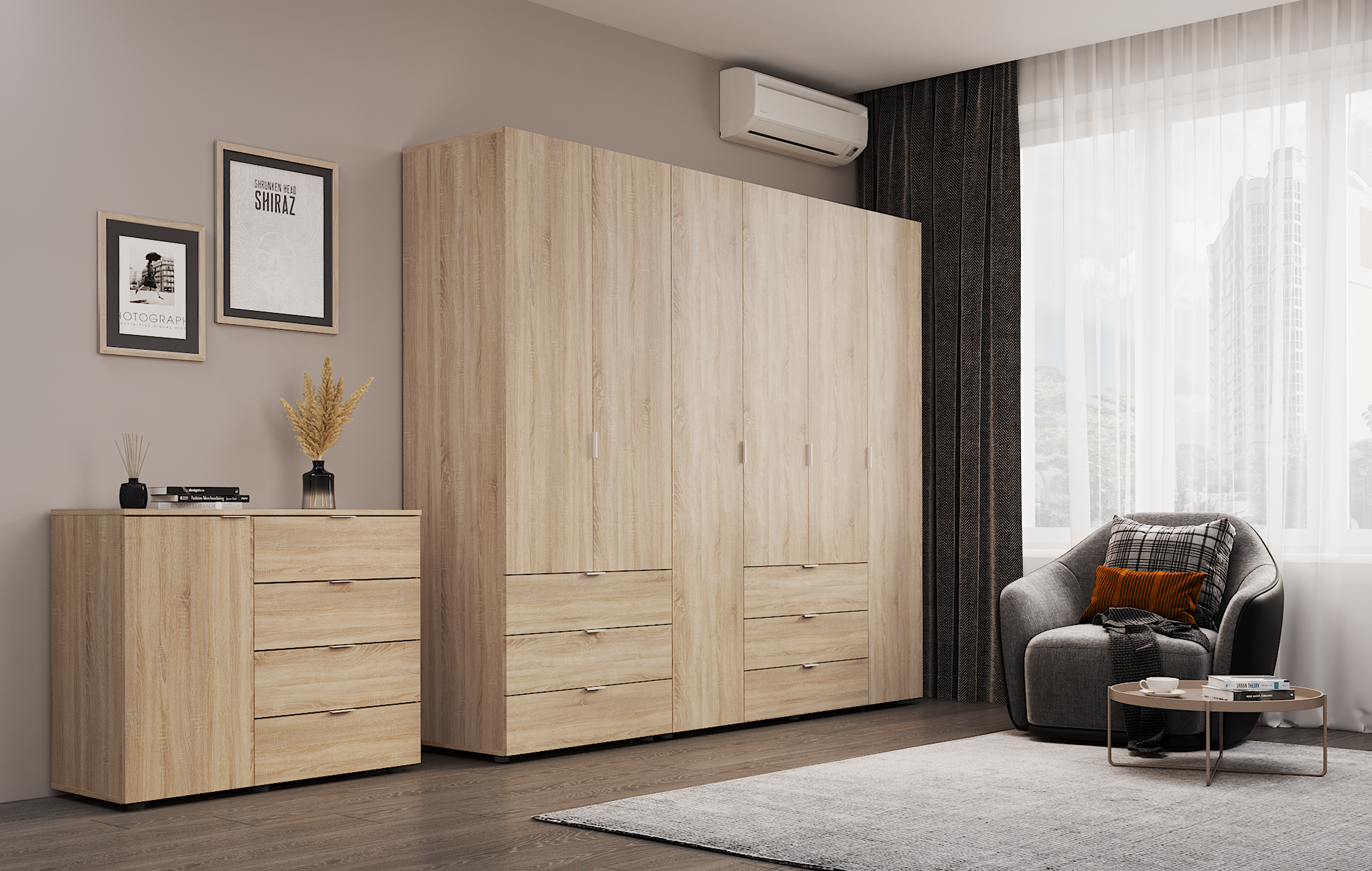 Комплект шкафов для одежды Doros Гелар (2 шт.) 232,5х49,5х203,4 см Дуб сонома (DRS-011105)