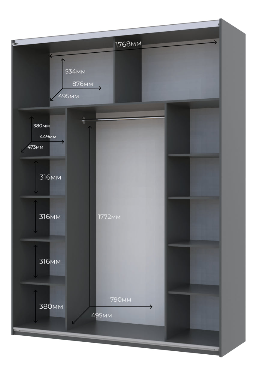 Шкаф-купе двухдверный Doros G-Caiser 180х60х240 см Графит/1 Белое стекло (DRS-011036)