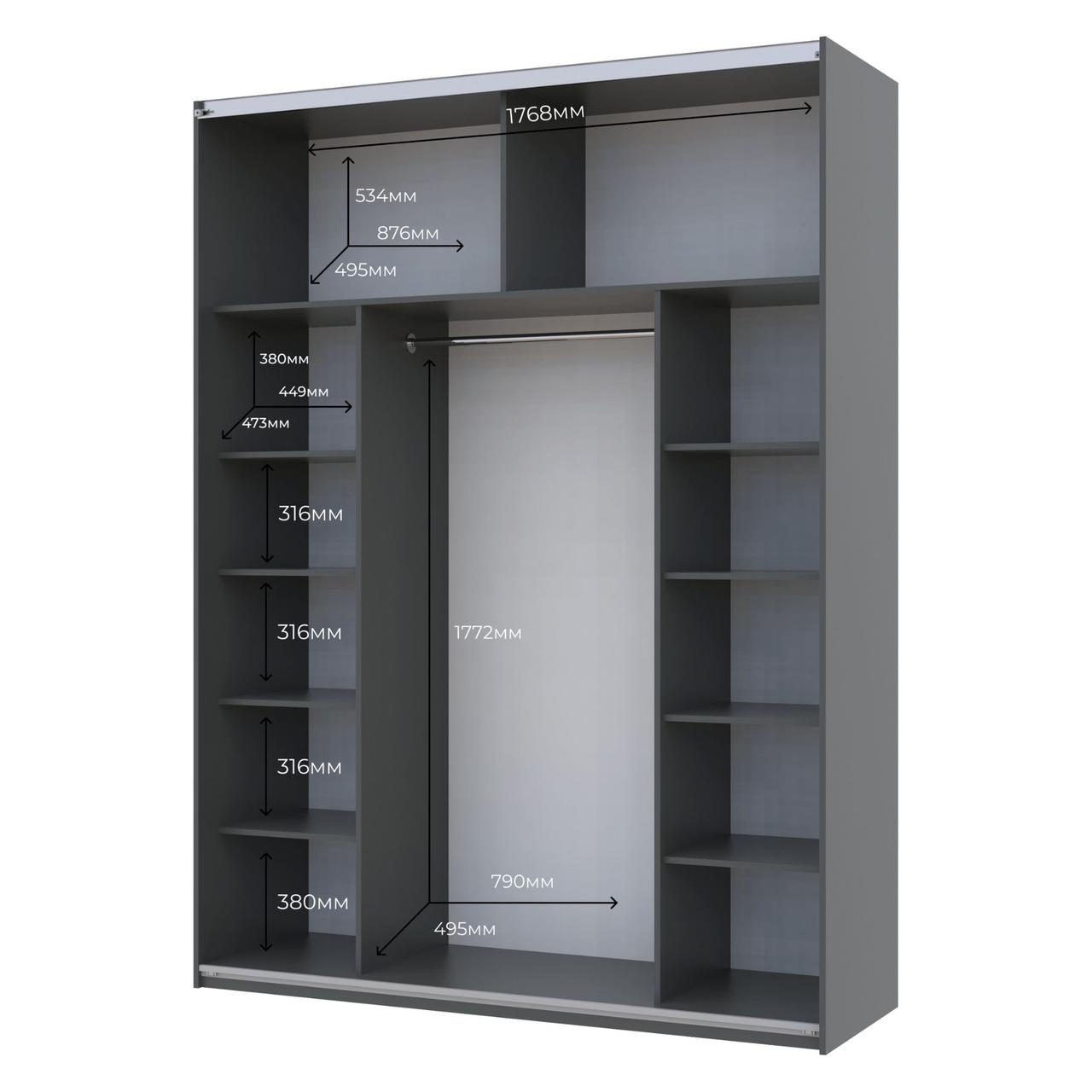 Шкаф-купе двухдверный Doros G-Caiser 180х60х240 см Графит/Дуб евок/1 Зеркало (DRS-011227)