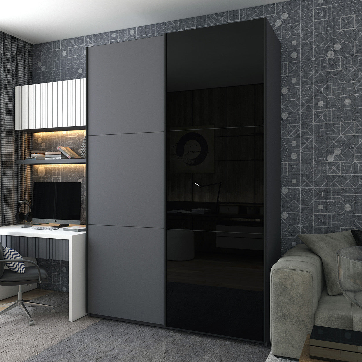 Шкаф-купе двухдверный Doros G-Caiser 180х60х240 см Графит/1 Черное стекло (DRS-011037)