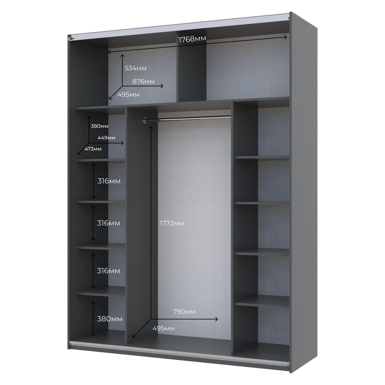 Шкаф-купе двухдверный Doros G-Caiser 180х60х240 см Графит/Дуб евок/1 Черное стекло (DRS-011228)