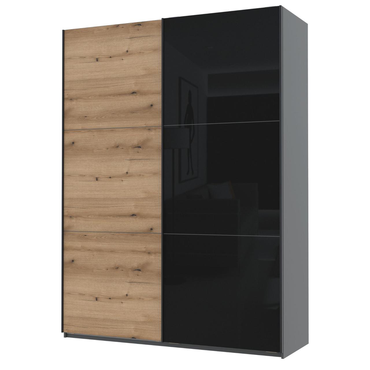 Шкаф-купе двухдверный Doros G-Caiser 180х60х240 см Графит/Дуб евок/1 Черное стекло (DRS-011228)