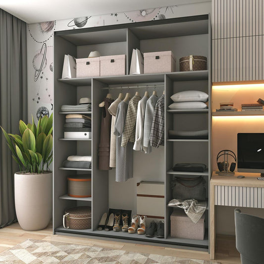 Шкаф-купе двухдверный Doros G-Caiser 180х60х240 см Графит/Дуб евок/1 Черное стекло (DRS-011228)