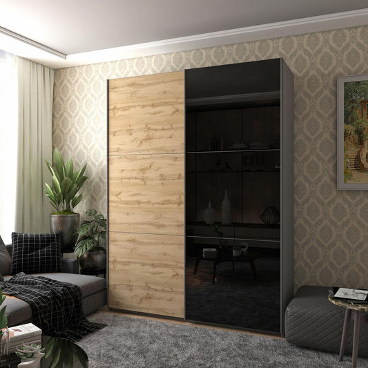 Шкаф-купе двухдверный Doros G-Caiser 180х60х240 см Графит/Дуб евок/1 Черное стекло (DRS-011228)