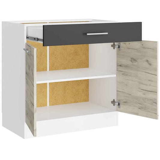 Кухонный модуль нижний с шухлядой Эверест Эко 800 дуб крафт белый/графит/белый (без столешницы) 80х46х82 см (DTM-071021)