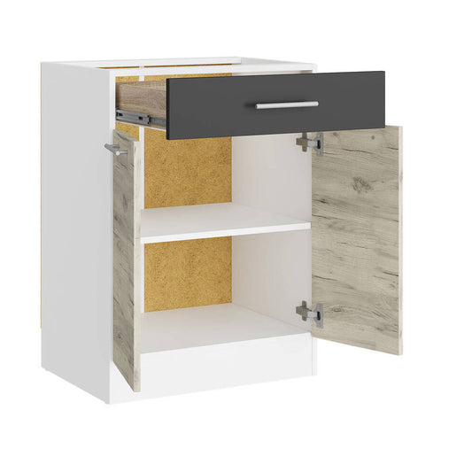 Кухонный модуль нижний с шухлядой Эверест Эко 600 дуб крафт белый/графит/белый (без столешницы) 60х46х82 см (DTM-071023)