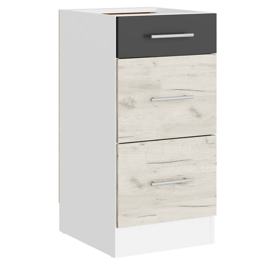 Кухонный модуль на 3 ящика Эверест Эко 400 дуб крафт белый/графит/белый (без столешницы) 40х46х82 см (DTM-071033)