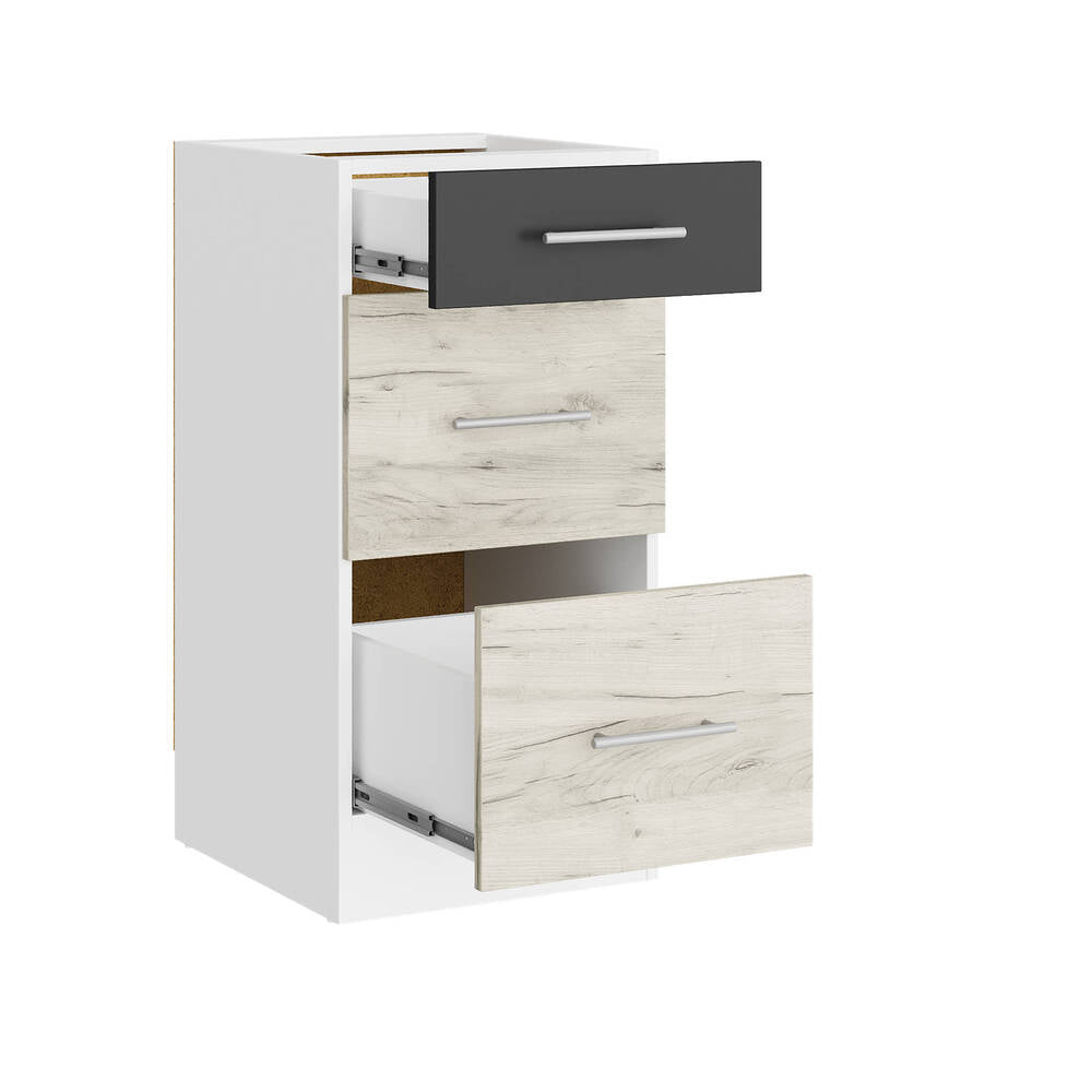 Кухонный модуль на 3 ящика Эверест Эко 400 дуб крафт белый/графит/белый (без столешницы) 40х46х82 см (DTM-071033)