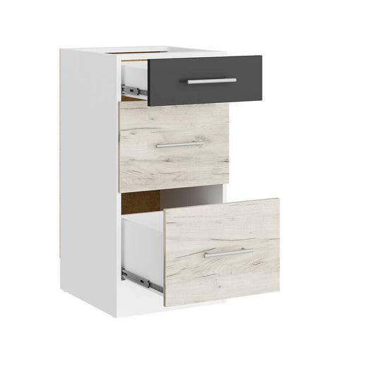 Кухонный модуль на 3 ящика Эверест Эко 400 дуб крафт белый/графит/белый (без столешницы) 40х46х82 см (DTM-071033)