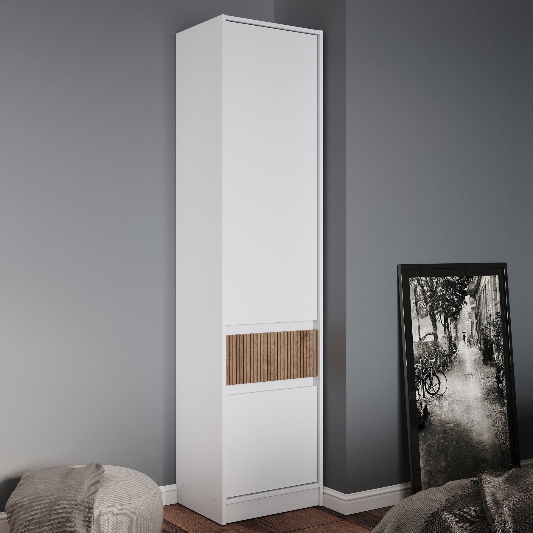 Шкаф-пенал закрытый с полками и ящиком Эверест Стайл-500 50х39х203 см Нимфея Альба (белый)/Канелла (DTM-073573)