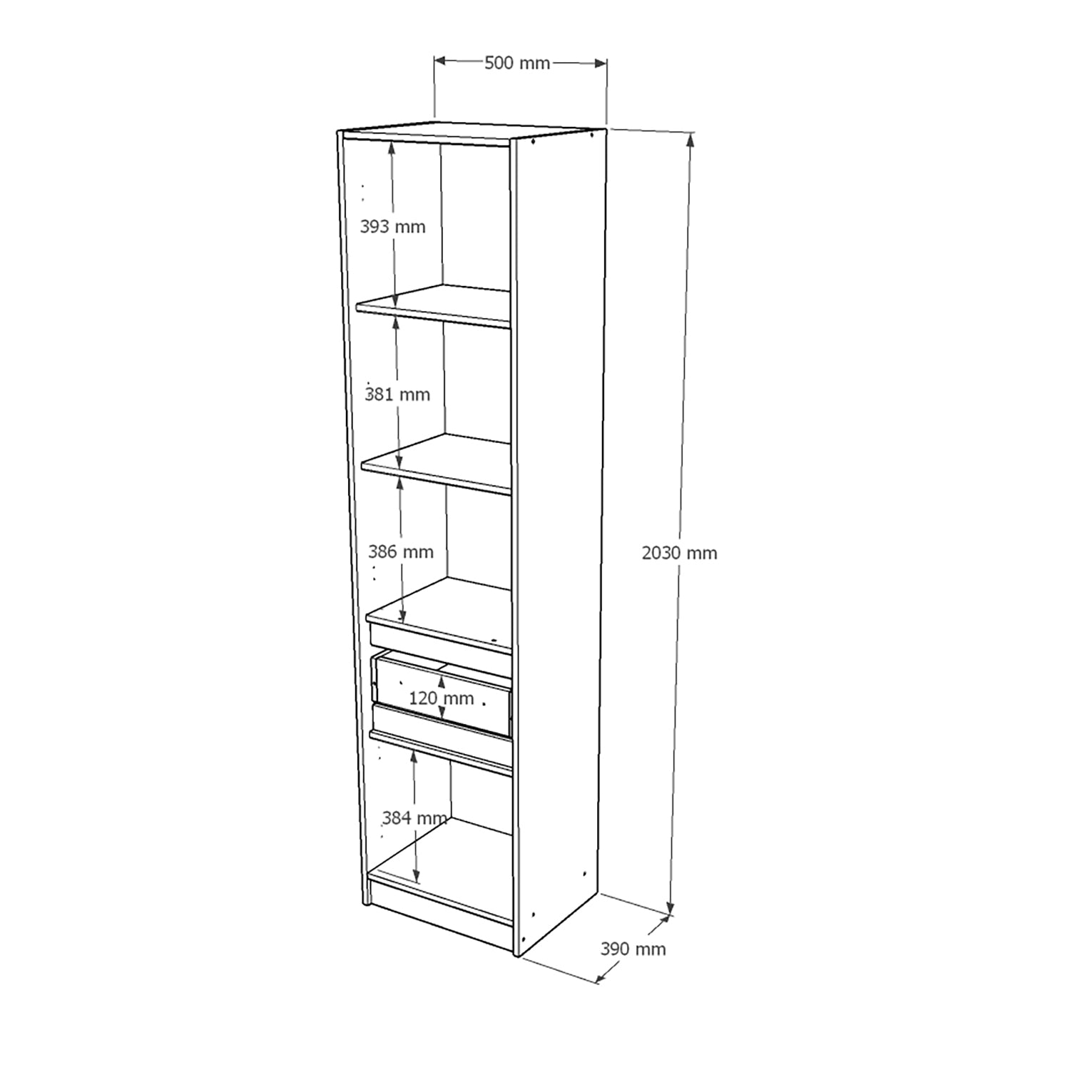 Шкаф-пенал закрыт с полками и ящиком Эверест Стайл-500 50х39х203 см Нимфея Альба (белый)/Дуб крафт серый (DTM-071165)
