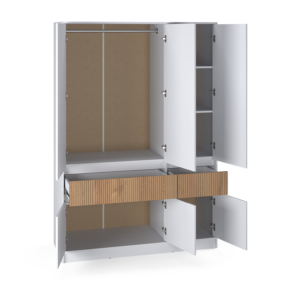 Шкаф распашной для одежды с выдвижными ящиками (полки - штанга) Эверест Стайл-1400 140х53х203 см Нимфея Альба (белый)/Канелла (DTM-073577)