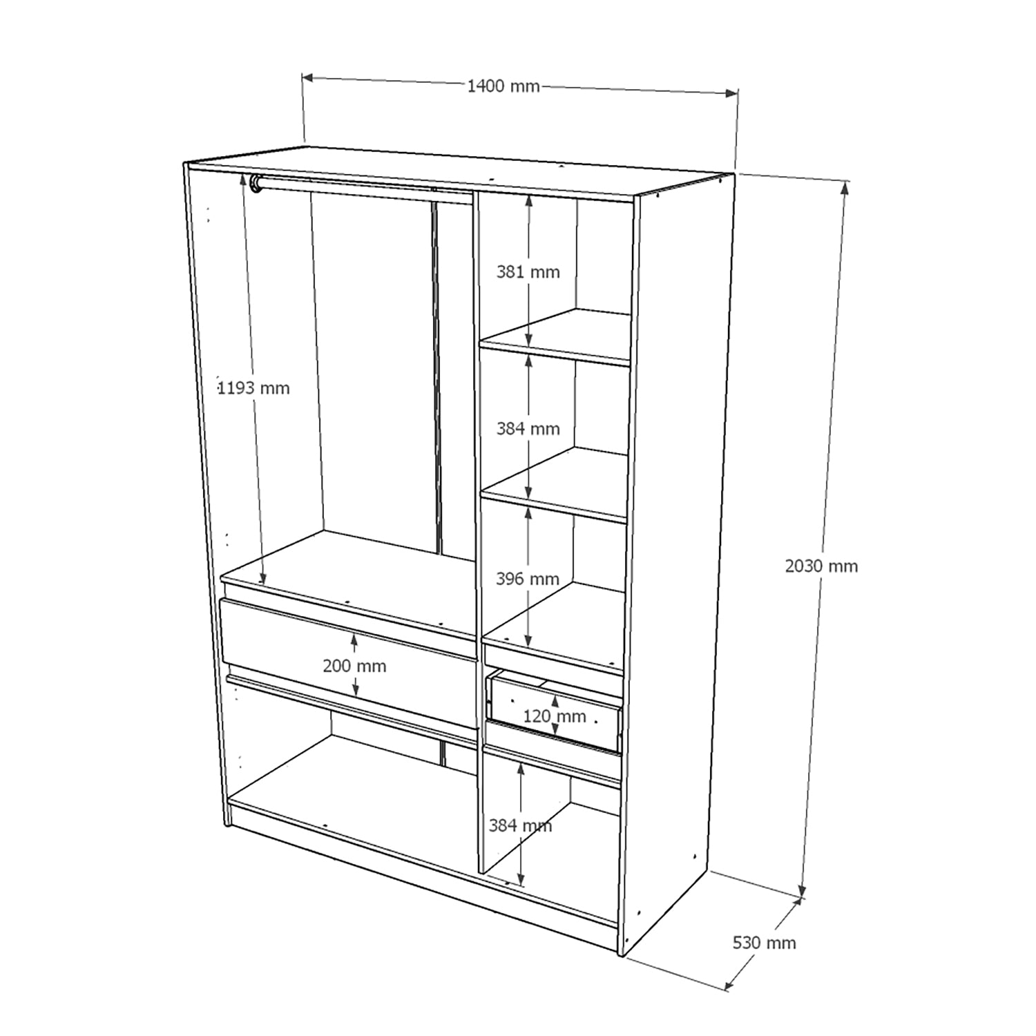 Шкаф распашный для одежды с выдвижными ящиками (полки - штанга) Эверест Стайл-1400 140х53х203 см Нимфея Альба (белый)/Дуб крафт серый (DTM-071163) (DTM-07...