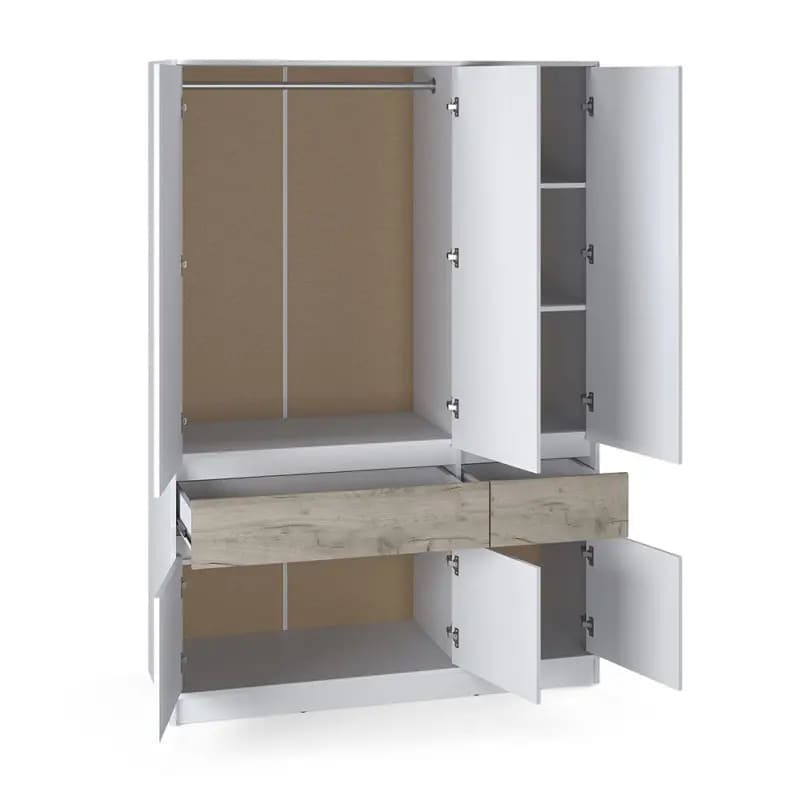 Шкаф распашный для одежды с выдвижными ящиками (полки - штанга) Эверест Стайл-1400 140х53х203 см Нимфея Альба (белый)/Дуб крафт серый (DTM-071163) (DTM-07...