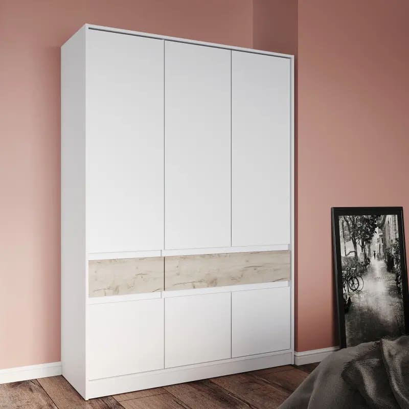 Шкаф распашный для одежды с выдвижными ящиками (полки - штанга) Эверест Стайл-1400 140х53х203 см Нимфея Альба (белый)/Дуб крафт серый (DTM-071163) (DTM-07...