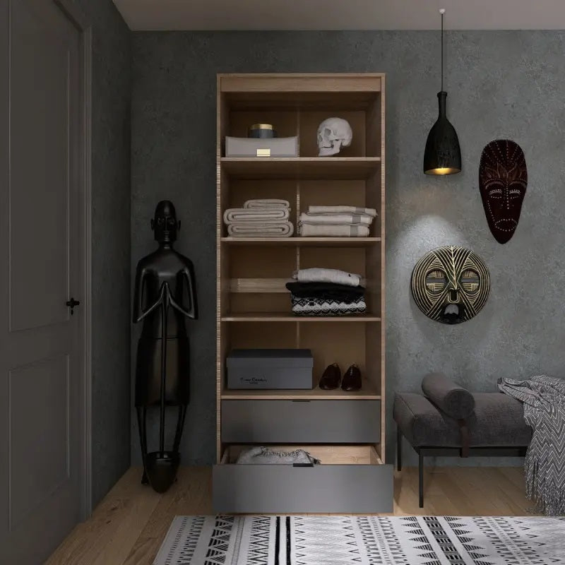 Шкаф для одежды с 2 полками над выдвижными ящиками Эверест Сити-800 80,2х50х204,6 см Дуб сонома/Графит (DTM-071140)