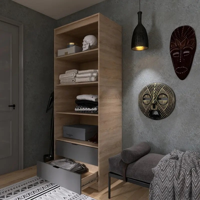 Шкаф для одежды с 2 полками над выдвижными ящиками Эверест Сити-800 80,2х50х204,6 см Дуб сонома/Графит (DTM-071140)