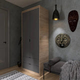 Шкаф для одежды с 2 полками над выдвижными ящиками Эверест Сити-800 80,2х50х204,6 см Дуб сонома/Графит (DTM-071140)