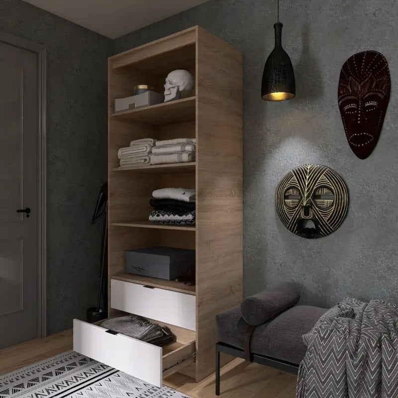 Шкаф для одежды с 2 полками над выдвижными ящиками Эверест Сити-800 80,2х50х204,6 см Дуб сонома/Белый (DTM-071141)