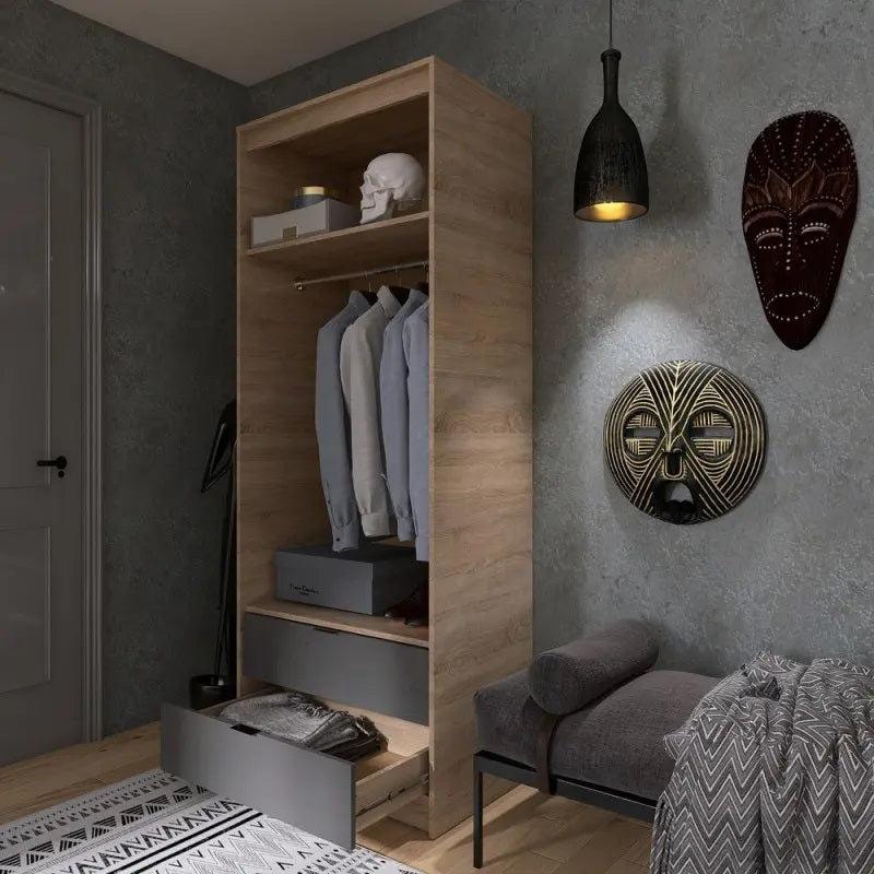 Шкаф для одежды с выдвижными ящиками Эверест Сити-800 80,2х50х204,6 см Дуб сонома/Графит (DTM-071142)