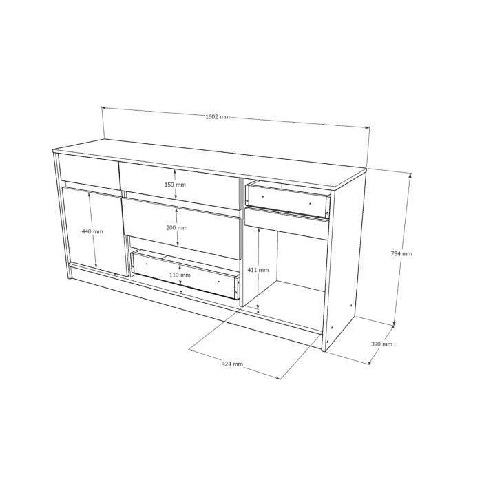 Большой комод с дверью и ящиками Эверест Стайл-1600 160,2х39х75,4 см Кашемир/Дуб крафт серый (DTM-071156)