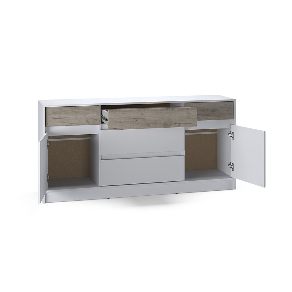 Большой комод с дверью и ящиками Эверест Стайл-1600 160,2х39х75,4 см Нимфея Альба (белый)/Дуб Крафт серый (DTM-071157)