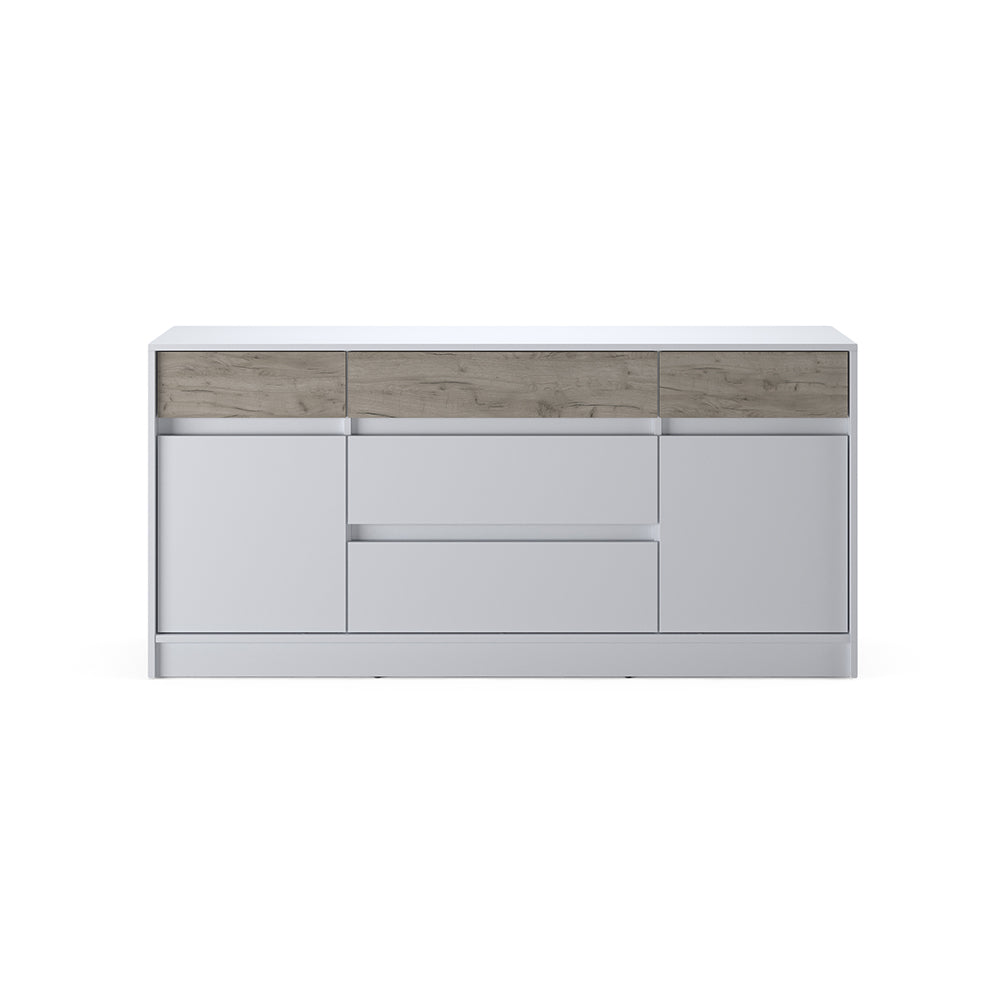 Большой комод с дверью и ящиками Эверест Стайл-1600 160,2х39х75,4 см Нимфея Альба (белый)/Дуб Крафт серый (DTM-071157)