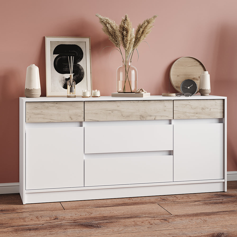 Большой комод с дверью и ящиками Эверест Стайл-1600 160,2х39х75,4 см Нимфея Альба (белый)/Дуб Крафт серый (DTM-071157)