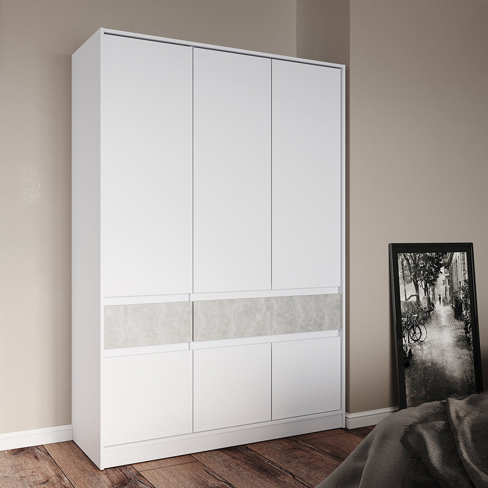 Шкаф распашный для одежды с выдвижными ящиками (полки - штанга) Эверест Стайл-1400 140х53х203 см Нимфея Альба (белый)/Бетон (DTM-071152)