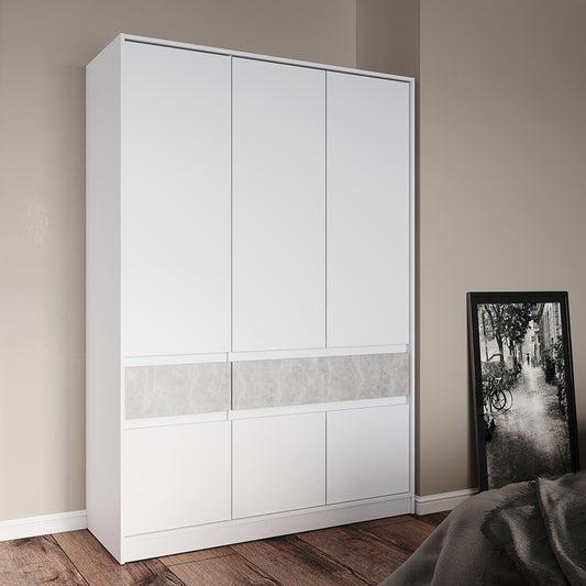 Шкаф распашный для одежды с выдвижными ящиками (полки - штанга) Эверест Стайл-1400 140х53х203 см Нимфея Альба (белый)/Бетон (DTM-071152)