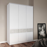 Шкаф распашный для одежды с выдвижными ящиками (полки - штанга) Эверест Стайл-1400 140х53х203 см Нимфея Альба (белый)/Бетон (DTM-071152)