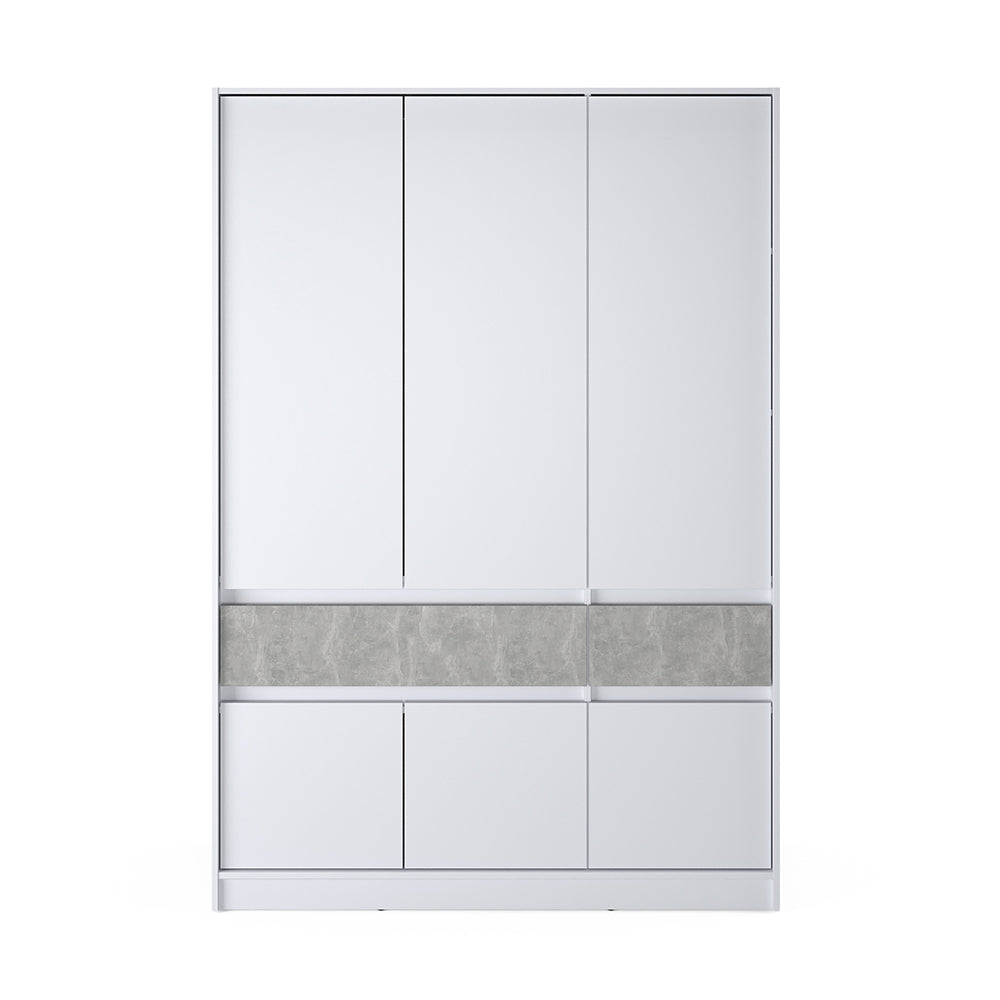Шкаф распашный для одежды с выдвижными ящиками (полки - штанга) Эверест Стайл-1400 140х53х203 см Нимфея Альба (белый)/Бетон (DTM-071152)