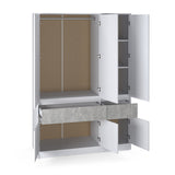 Шкаф распашный для одежды с выдвижными ящиками (полки - штанга) Эверест Стайл-1400 140х53х203 см Нимфея Альба (белый)/Бетон (DTM-071152)