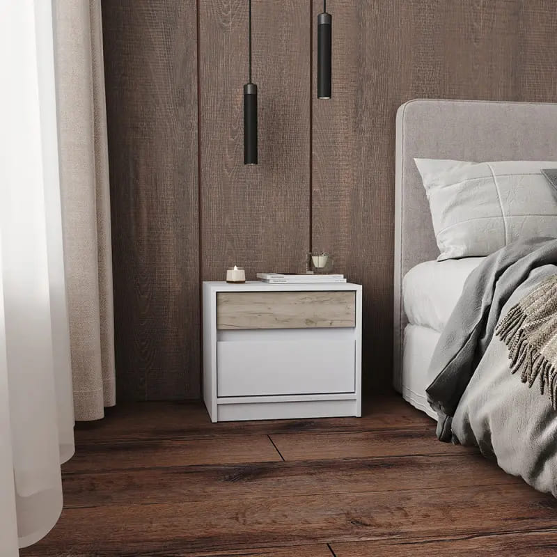 Тумба прикроватная Эверест Стайл-500 50,2х39х44,2 см Нимфея Альба (белый)/Дуб краф серый (DTM-071161)
