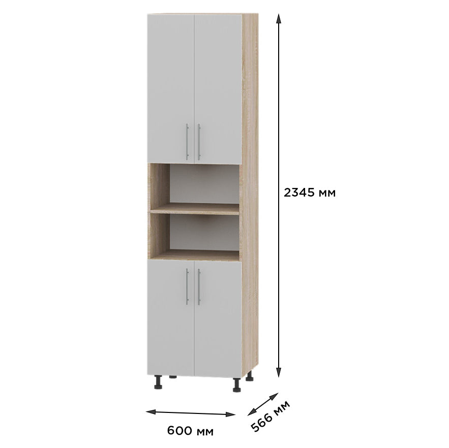 Кухонный модуль Оптима Пенал Н78-600 Дуб Сонома, Нимфея Альба (Белый) (без столешницы) 600х566х2345 мм (DTM-071459)