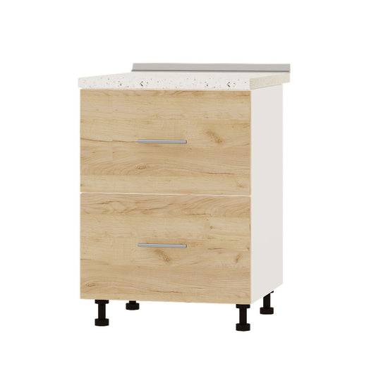 Кухонный модуль 2 ящика Оптима Низ Н86-600 Белый/Дуб Крафт Золотой (без столешницы) 600х461х820 мм (DTM-072136)