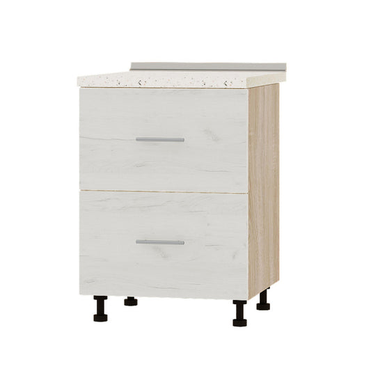 Кухонный модуль 2 ящика Оптима Низ Н86-600 Дуб Сонома/Дуб Крафт Белый (без столешницы) 600х461х820 мм (DTM-071978)