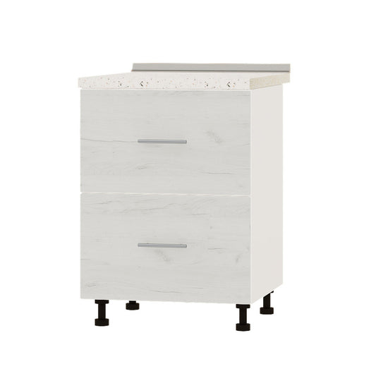 Кухонный модуль 2 ящика Оптима Низ Н86-600 Белый/Дуб Крафт Белый (без столешницы) 600х461х820 мм (DTM-072135)