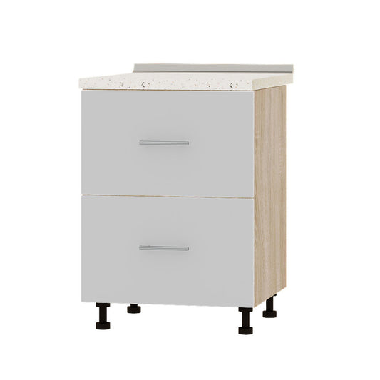 Кухонный модуль 2 ящика Оптима Низ Н86-600 Дуб Сонома/Нимфея Альба (Белый) (без столешницы) 600х461х820 мм (DTM-071982)