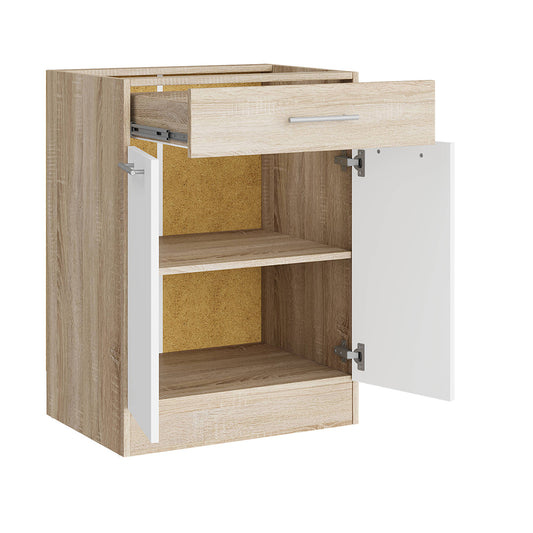 Кухонный модуль нижний с шухлядой Эверест Эко 600 дуб сонома/нимфея альба (белый) (без столешницы) 60х46х82 см (DTM-071041)