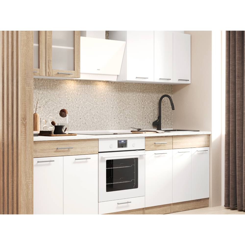 Кухня модульная Эверест Эко набор №3 дуб сонома/нимфея альба (белый) 2.4 м столешница Скай (DTM-071058)