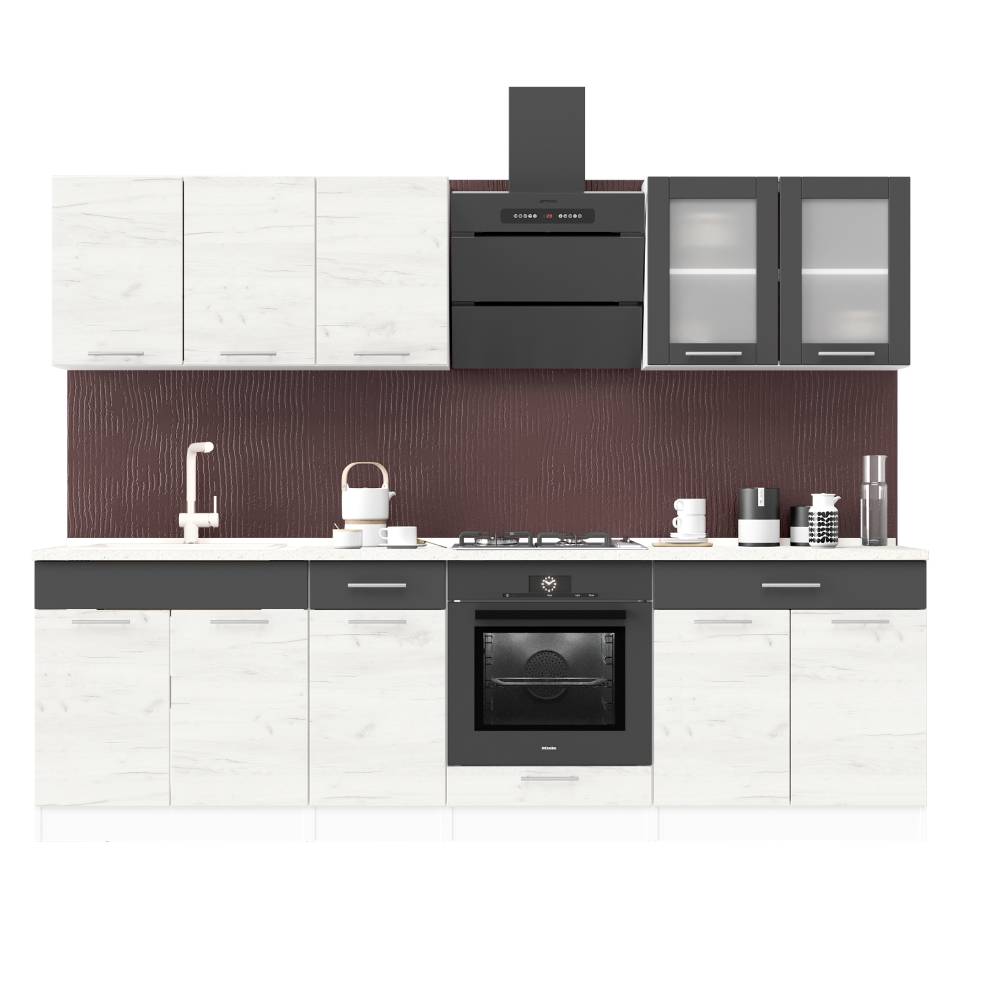 Кухня модульная Эверест Эко набор №4 дуб крафт белый/графит/белый 2,6 м столешница Скай (DTM-071061)