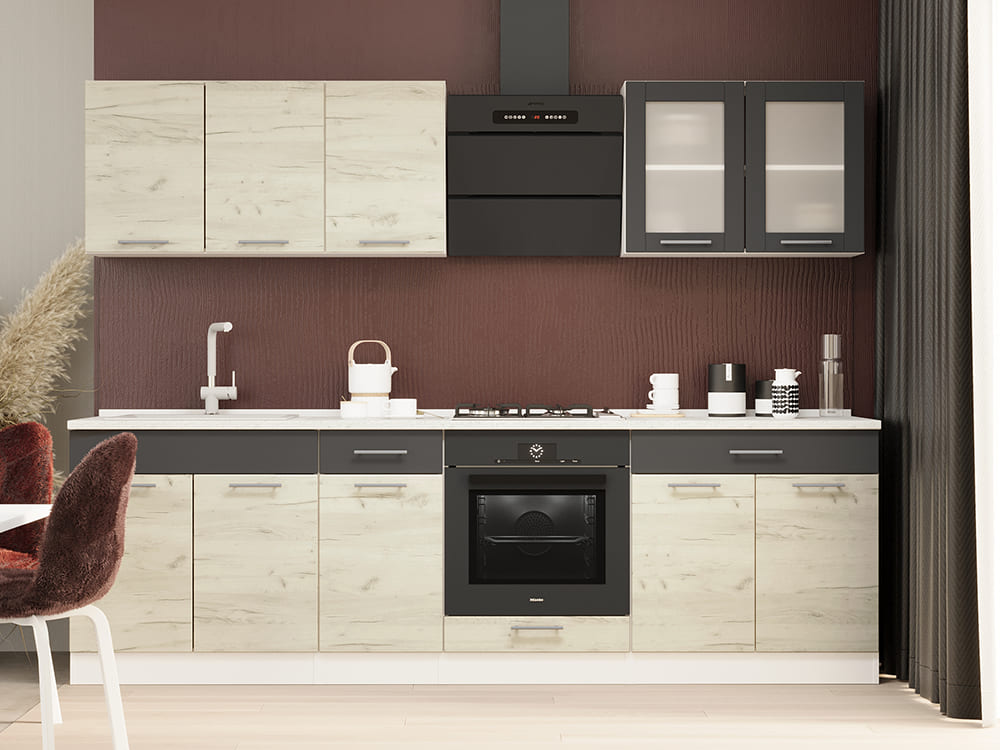 Кухня модульная Эверест Эко набор №4 дуб крафт белый/графит/белый 2,6 м столешница Скай (DTM-071061)