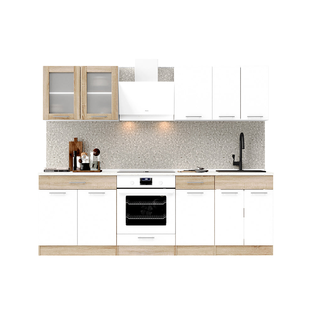 Кухня модульная Эверест Эко набор №3 дуб сонома/нимфея альба (белый) 2.4 м столешница Скай (DTM-071058)