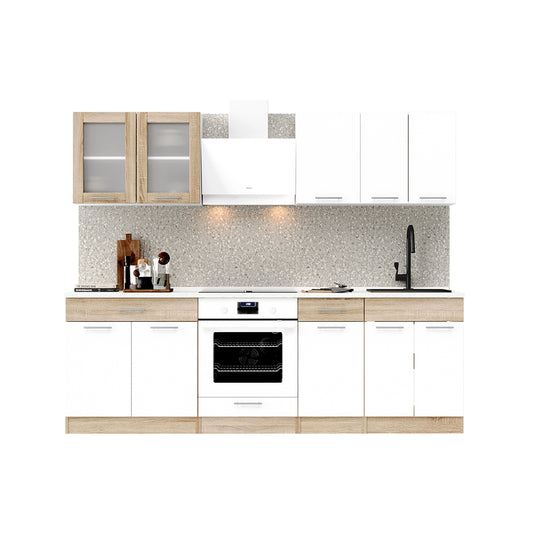 Кухня модульная Эверест Эко набор №3 дуб сонома/нимфея альба (белый) 2.4 м столешница Скай (DTM-071058)